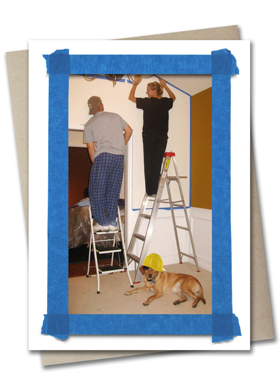 Image of Bark Remarks Dog Supervises New Home card front by Jessica St. Clair