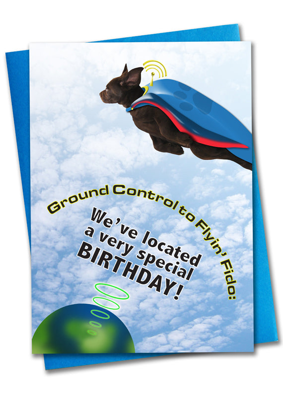 Image of Bark Remarks Flyin Fido birthday card front by Jessica St. Clair