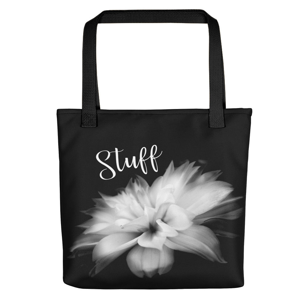 Image of 15 inch by 15 inch tote bag featuring "Whispers" artwork design by Jessica St. Clair