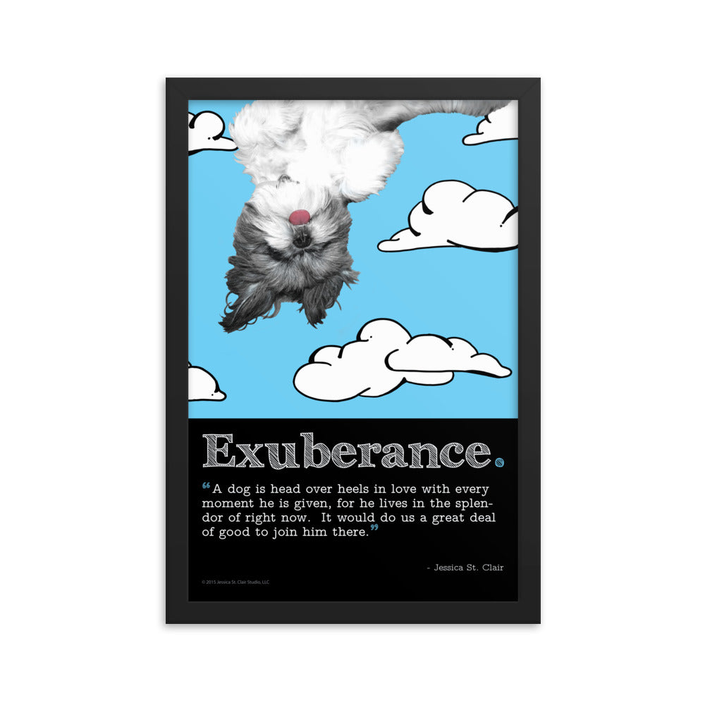 Image of Exuberance inspirational framed dog art by Jessica St. Clair on 12" x 18" premium luster photo paper