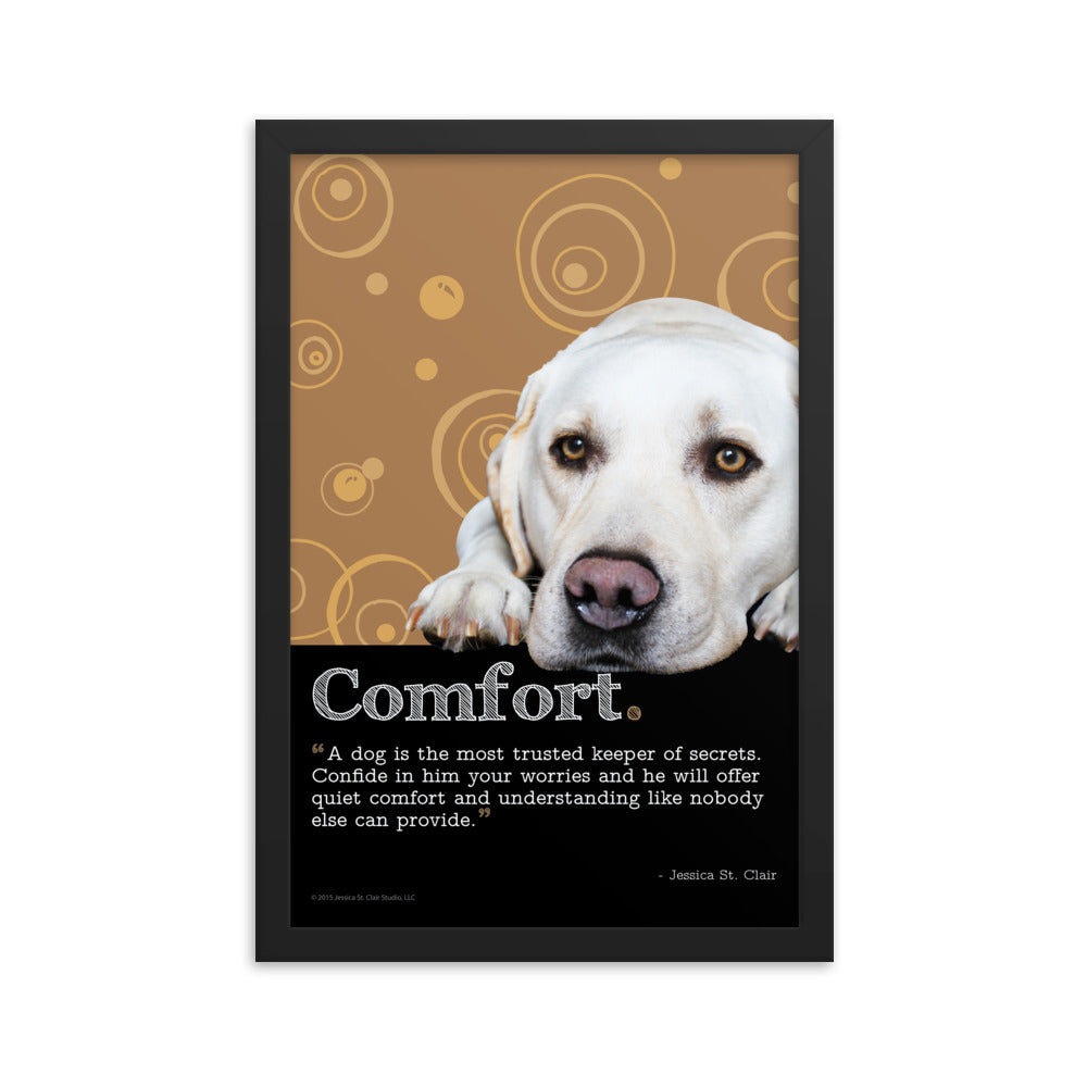 Image of Comfort framed dog art by Jessica St.  Clair on 12" x 18" premium luster photo paper