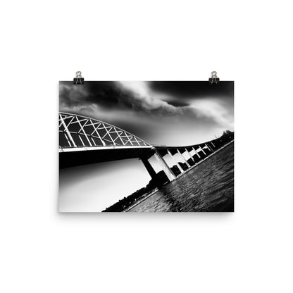 Image of Crisscross the Canal black and white photographic art print on 12 inch by 16 inch premium luster photo paper by Jessica St. Clair