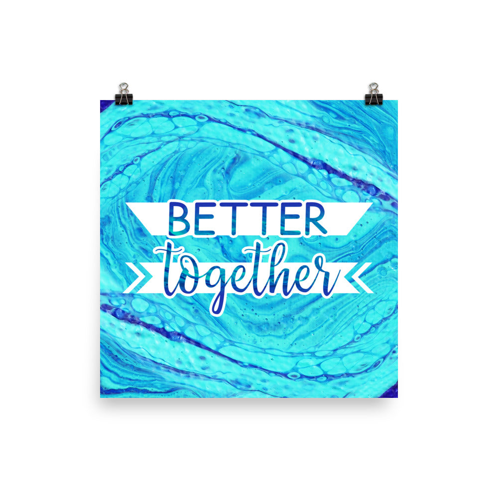 Image of Better Together 16" x 16" inspirational wall art decor with script typography and colorful painted background