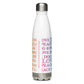 Image of back of 17 ounce stainless steel water bottle featuring Peace Love Dog artwork design by Jessica St. Clair