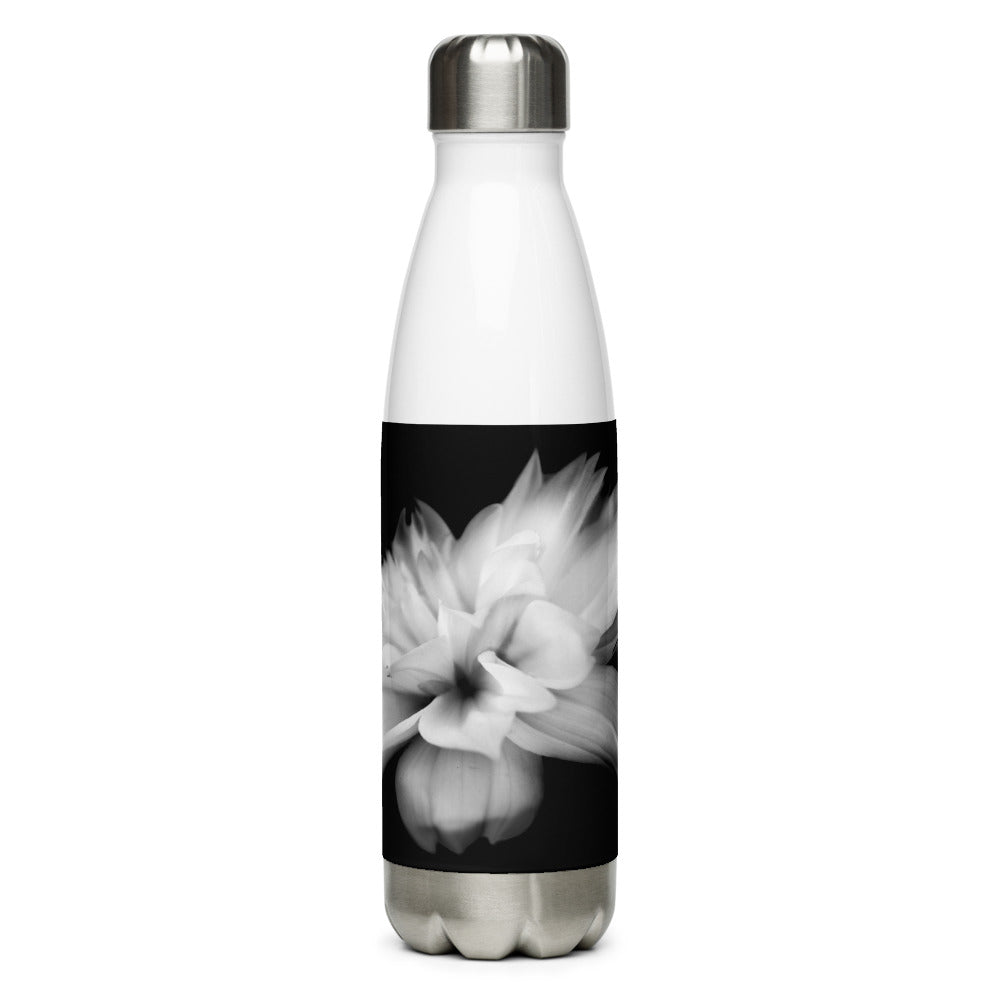 Image of front of 17 ounce stainless steel water bottle featuring Whispers artwork design by Jessica St. Clair