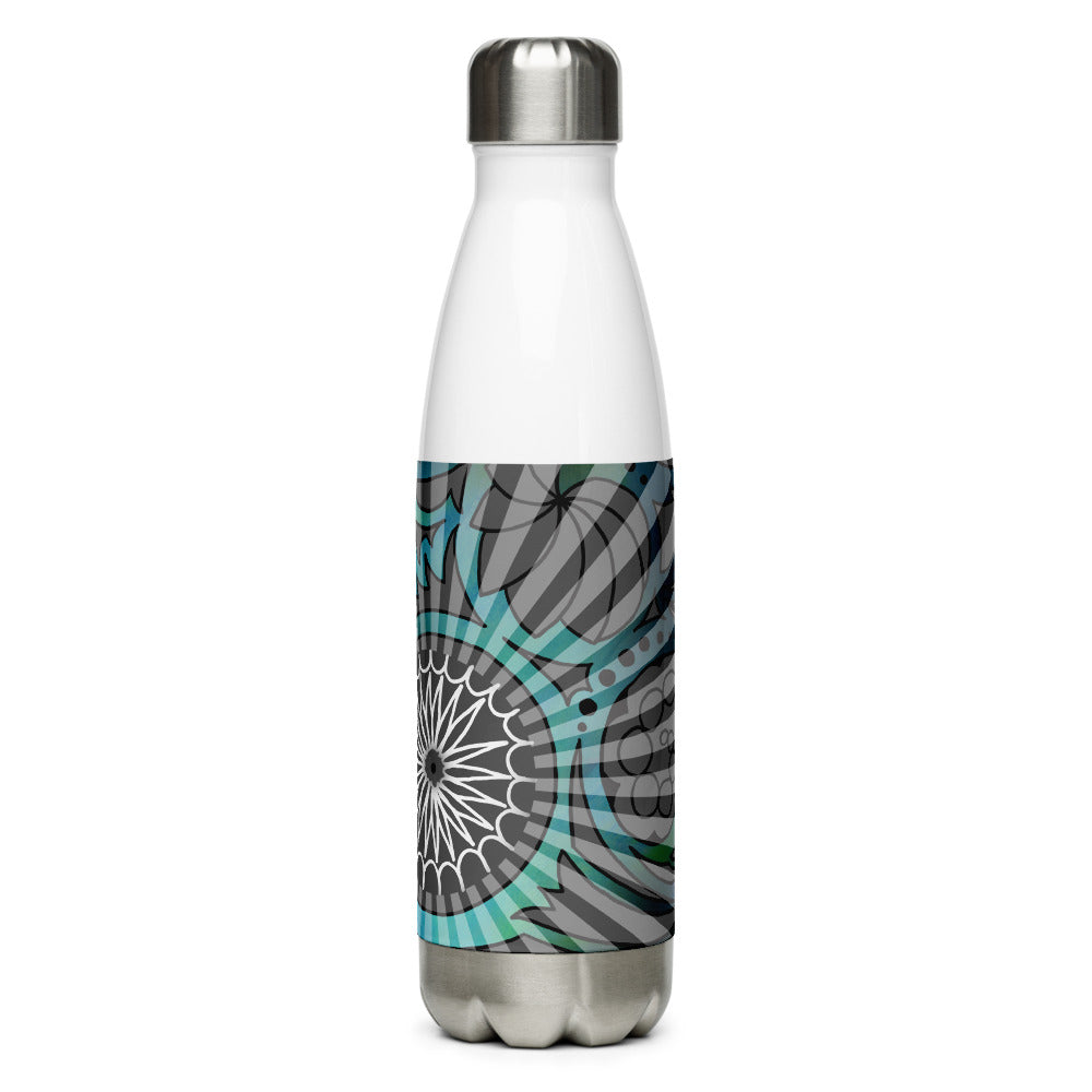 Image of side of 17 ounce stainless steel water bottle featuring Mindful artwork design by Jessica St. Clair