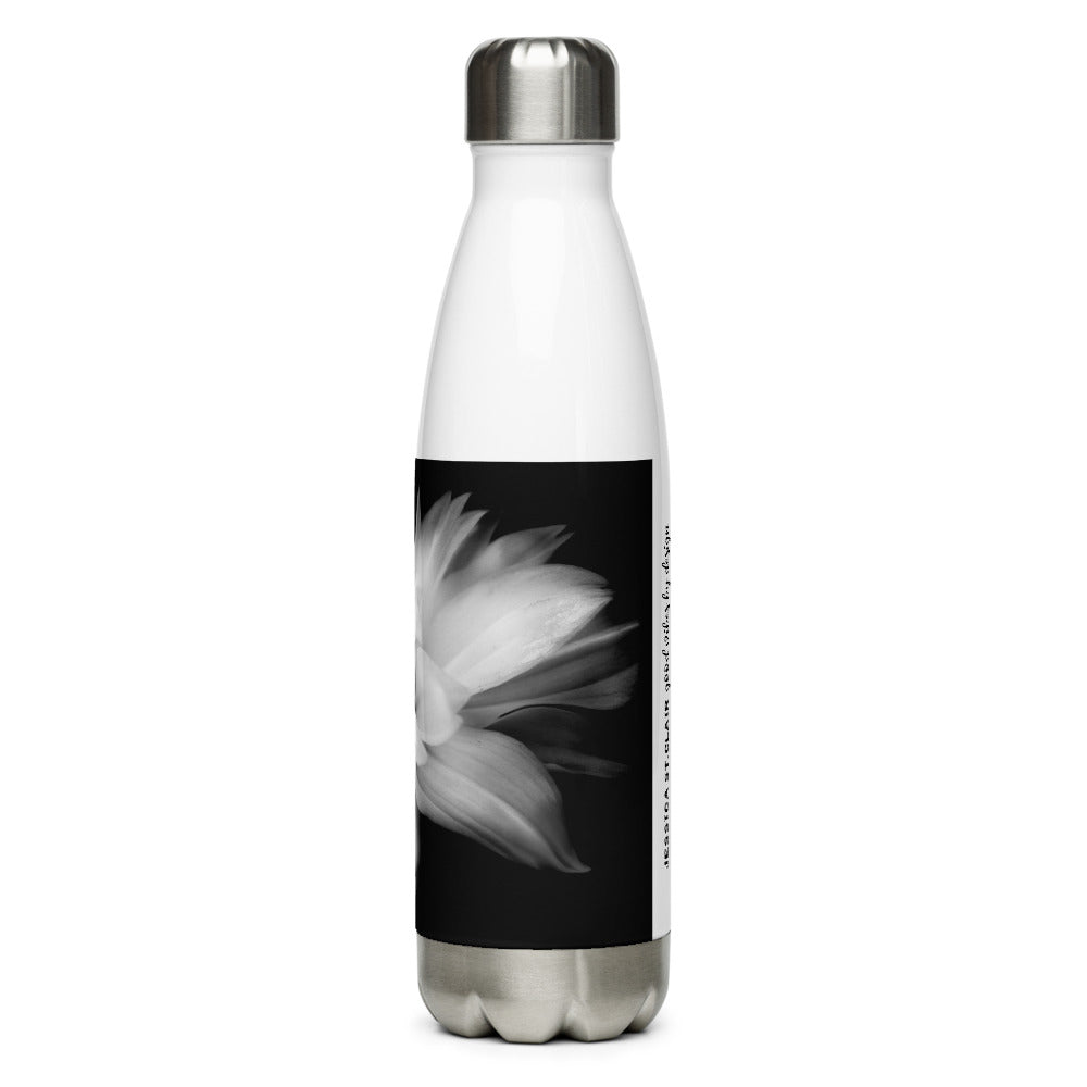 Image of side of 17 ounce stainless steel water bottle featuring Whispers artwork design by Jessica St. Clair
