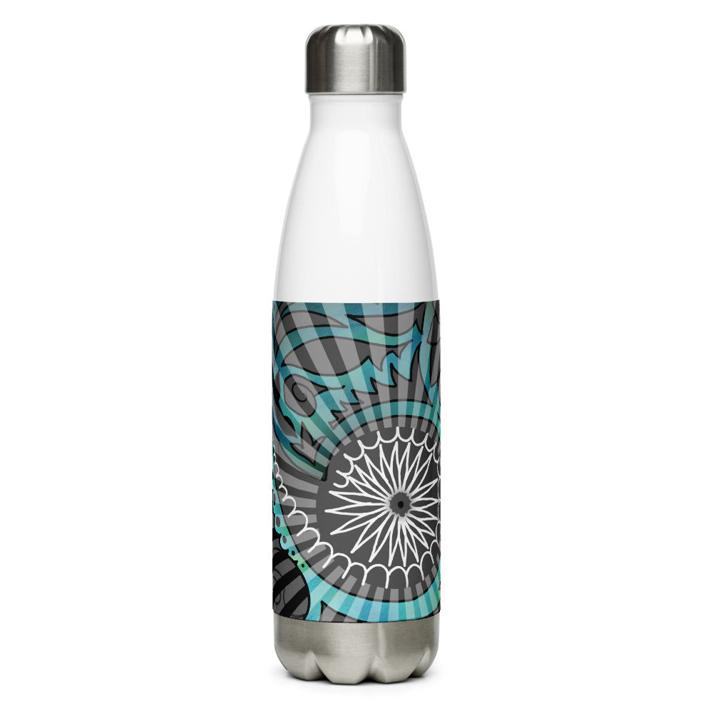 Image of front of 17 ounce stainless steel water bottle featuring Mindful artwork design by Jessica St. Clair